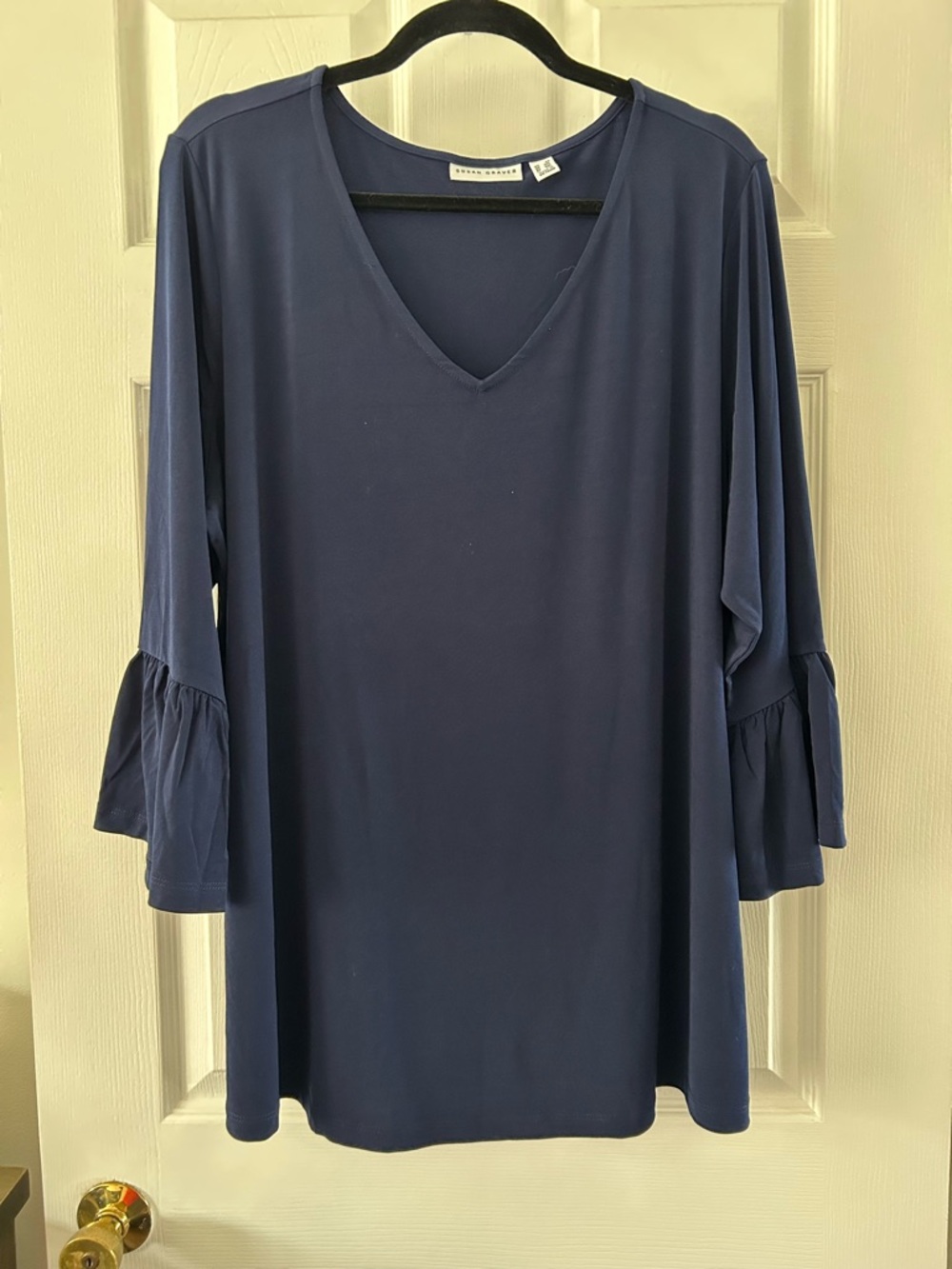 Susan Graver Navy V-Neck Bell Sleeve Tunic